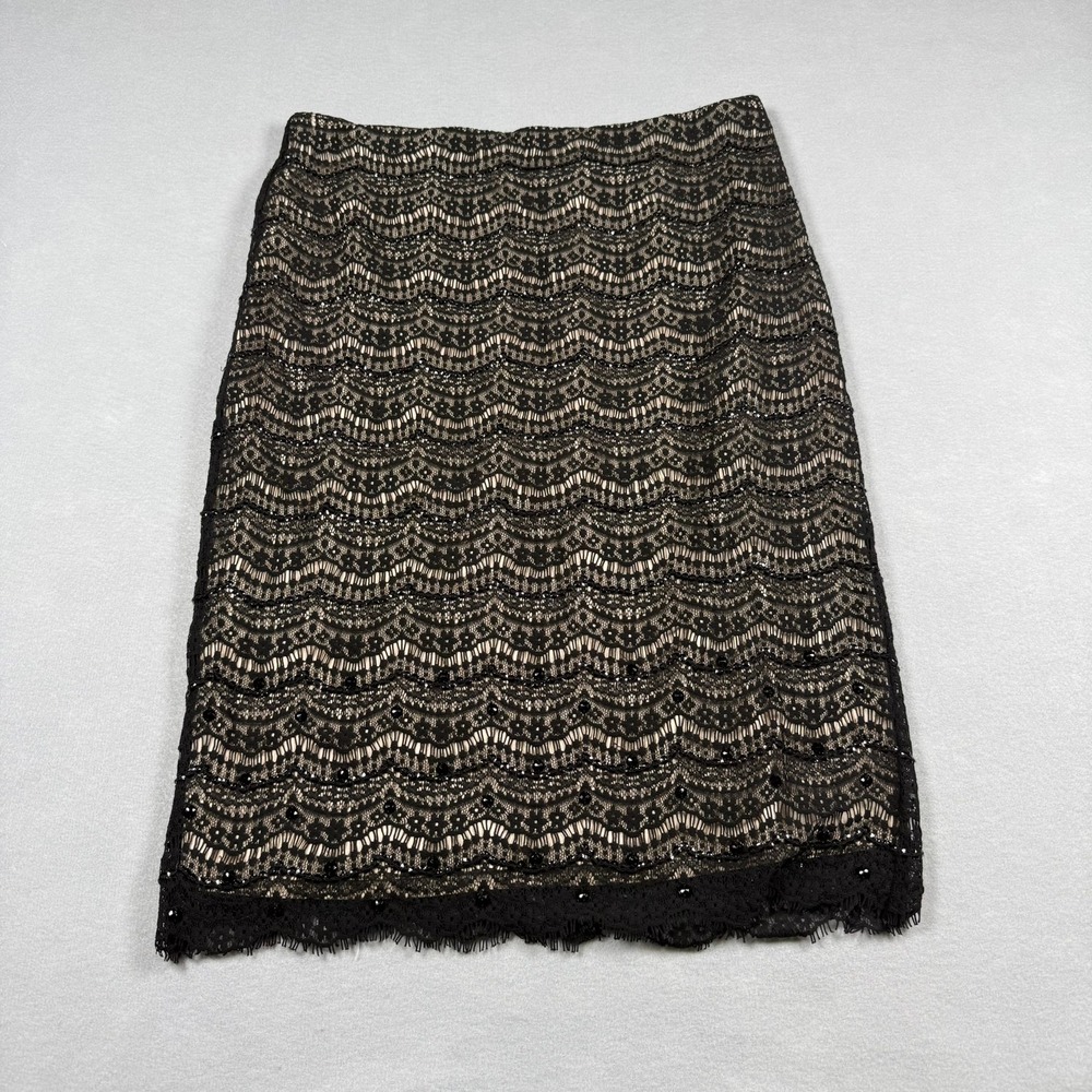 Ann Taylor Womens 8 Skirt Black Lace Sequin Pencil Knee Length Formal Classic